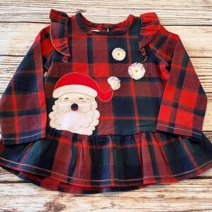 New Plaid Santa Claus Mud Pie Peplum Top Shirt Girl’s 12-18 Months Christmas